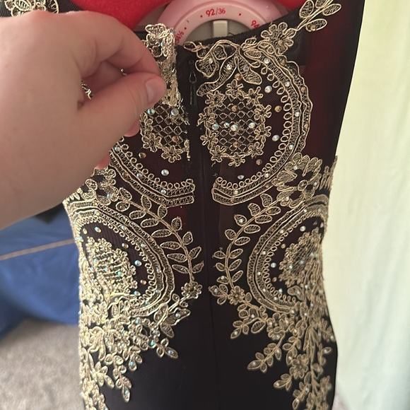 XSCAPE black dress with gold lace mermaid gown - Picture 8 of 11